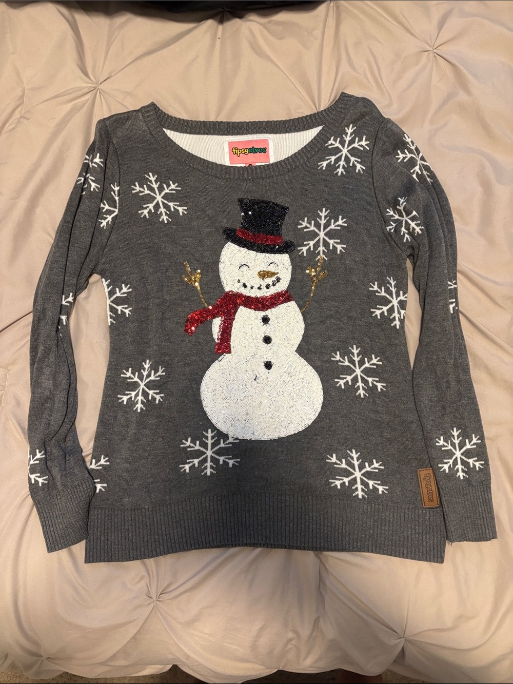 Tipsy Elves Gray Snowman Sequin Crewneck Sweater